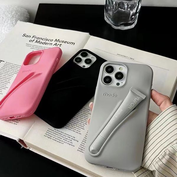 Rhode designer lipstick portable phone case design lipstick 3D Make Up silicone phone case for Apple iPhone 15 14 13 12 pro max high-quality
