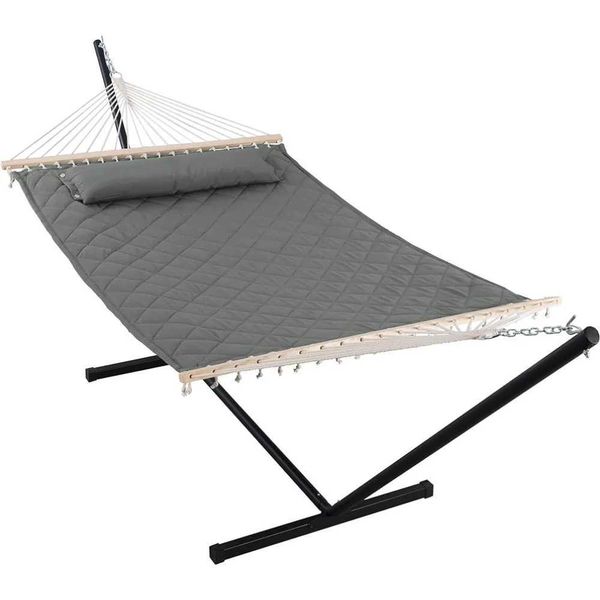 Camp Furniture Camping Hammock Chair 450 LBS Weight Capacity Gray Hanging Chairs 2 Person Hammock With Stand for Outdoors Camping Tent Trave