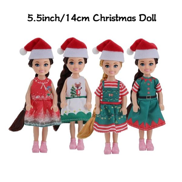 14cm-5.5 inch Christmas Baby Doll Girl Doll Set - Includes Doll Snacks Small Accessories, 4 Colors Clothes Dolls, Christmas Halloween Gift
