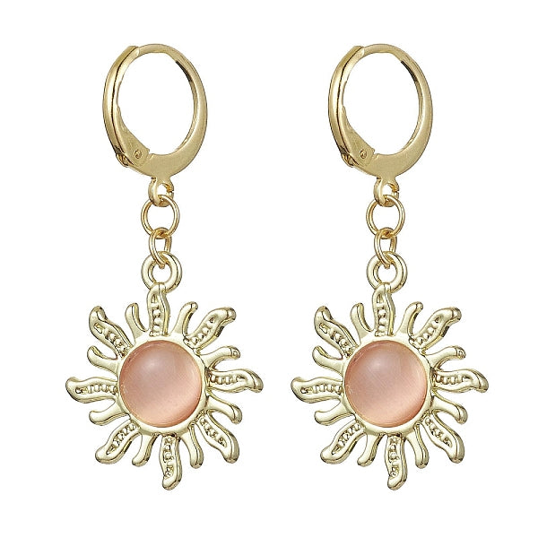 Boucles d'oreilles pendantes en forme de soleil en alliage doré avec oeil de chat