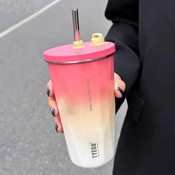 Tyeso 600ML Stainless Steel Thermo Bottle Car Water Cup Insulated Coffee Cup with Straw Cold Drink Vacuum Cup Travel Thermal MugCL240809