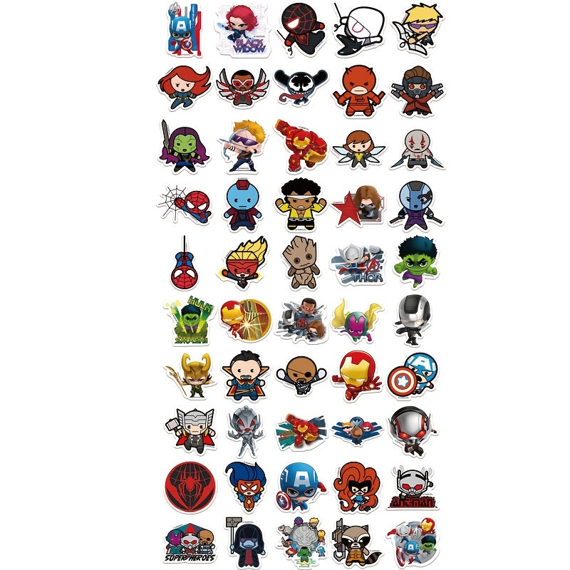 TEMU 50pcs Avengers Cartoon Stickers - Reusable Self-adhesive Decals For Phones, Luggage, And Party Favors - Vibrant Mixed Colors, Holiday Gifts &