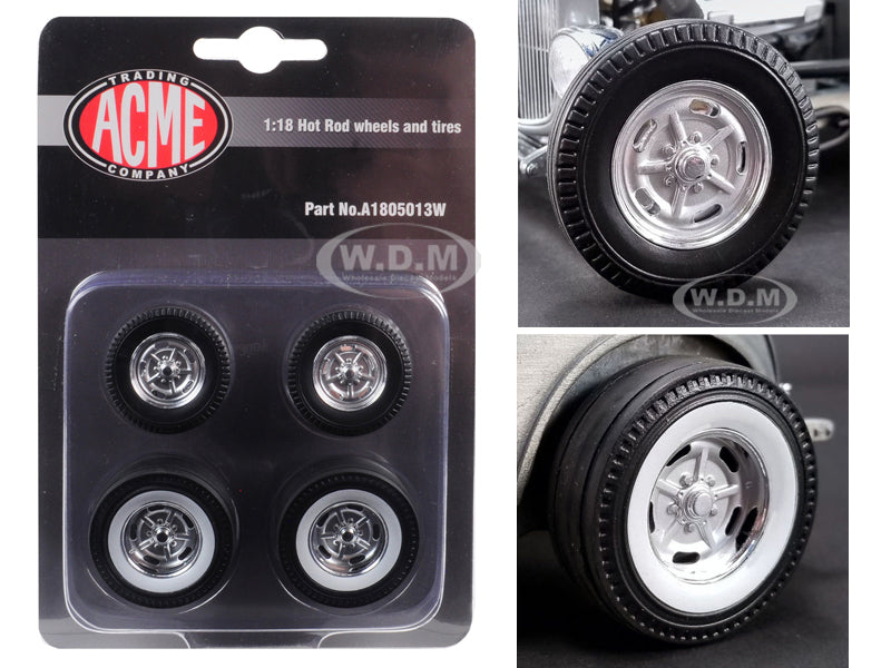 Chrome Salt Flat Wheel and Tire Set of 4 pieces from "1932 Ford 5 Window Hot Rod" 1-18 by Acme