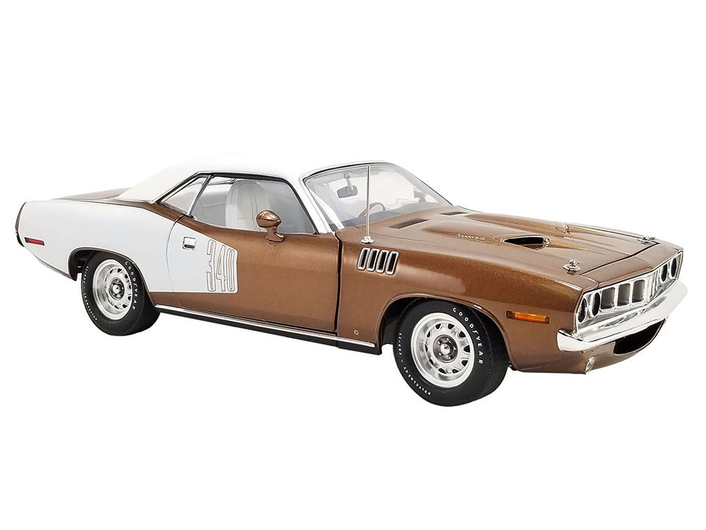 1971 Plymouth Barracuda Tahitian Walnut Metallic and White with White Vinyl Top Limited Edition to 258 pieces Worldwide 1-18 Diecast Model Car by ACM