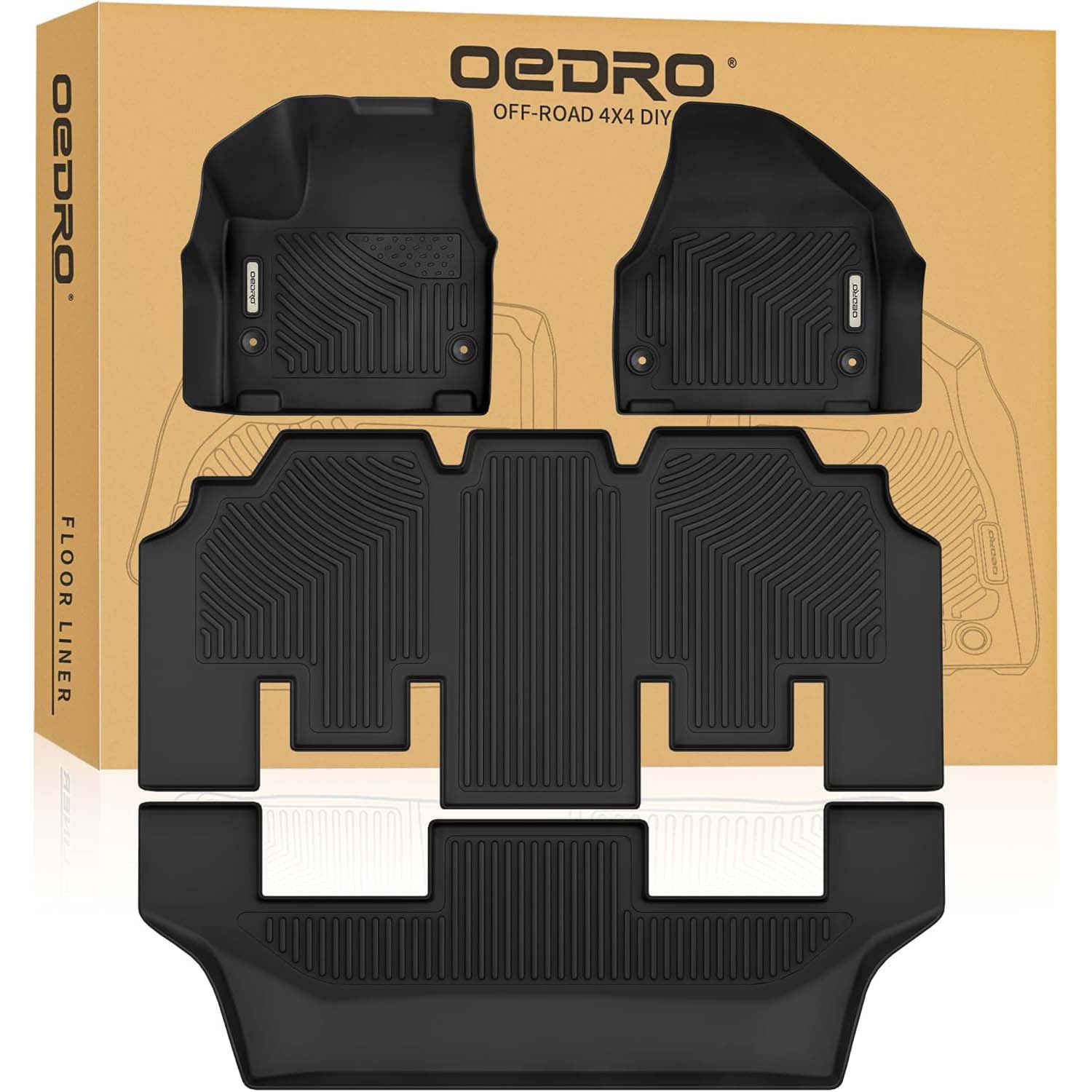 OEDRO Floor Mats for 2017-2024 Chrysler Pacifica (No Hybrid Models), Unique Black TPE All-Weather Full Set Liners