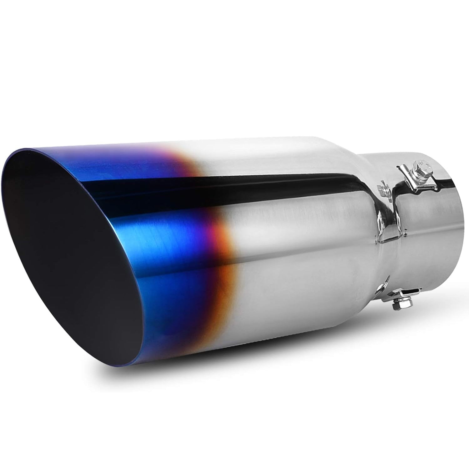 YITAMOTOR 1.5-2.5 Inch Exhaust Tip, 1.5"-2.5" Inlet 4" Outlet 9" Long Blue Burnt Stainless Exhaust Tip with Clamps and Adapters