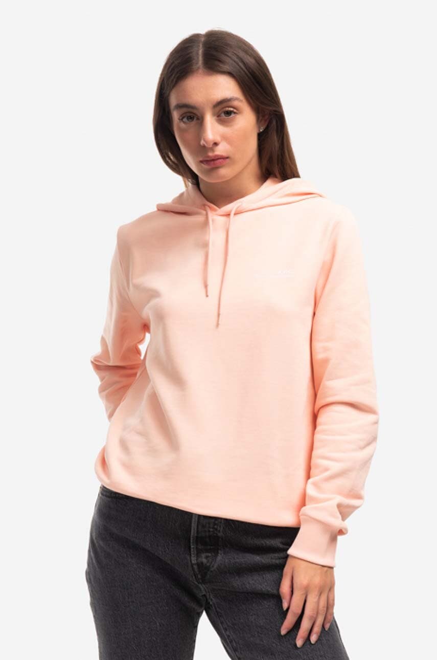Pamučna dukserica A.P.C. Hoodie Item F CK za žene, boja: narančasta, s kapuljačom, bez uzorka, COEAS.F27674-PECHE