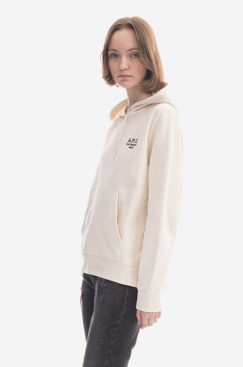Bombažen pulover A.P.C. Hoodie Manuela ženski, bela barva, s kapuco
