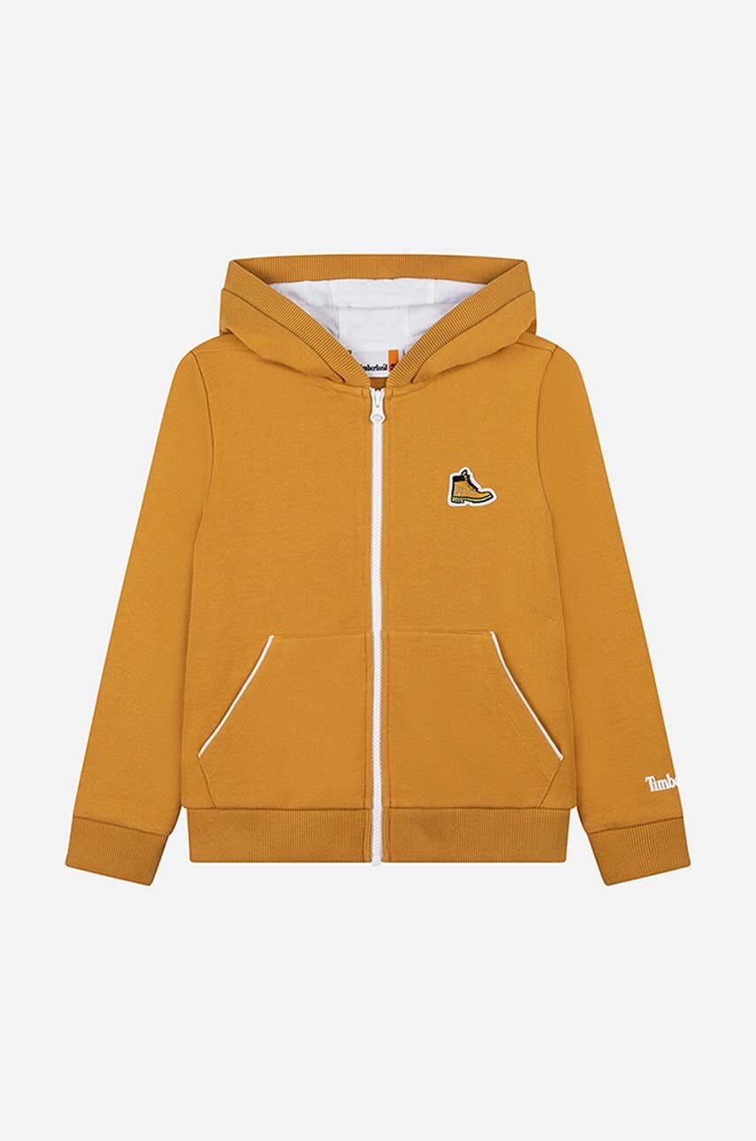 Otroški pulover Timberland Cardigan Suit rumena barva, s kapuco