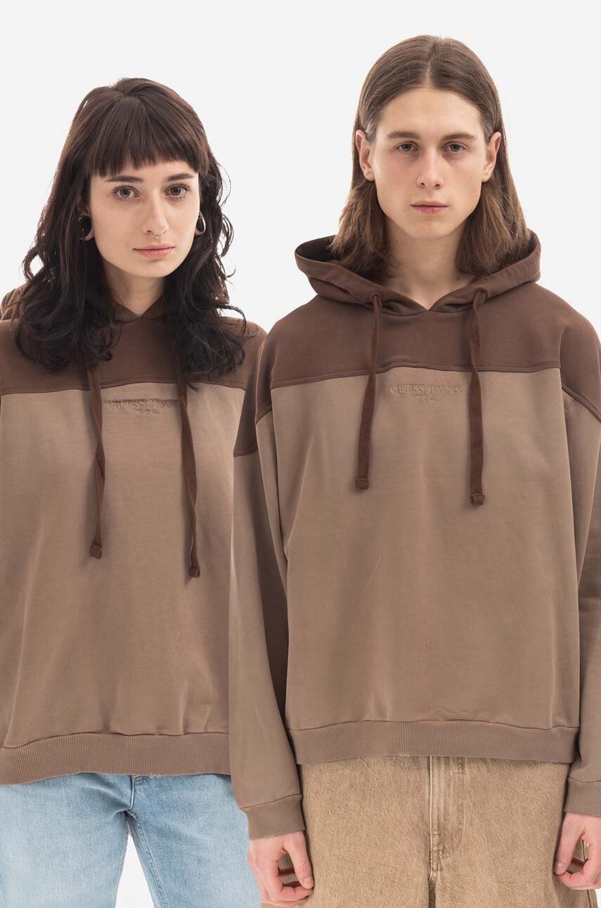 Pamučna dukserica Guess Two Tone Hoodie za muškarce, boja: smeđa, s kapuljačom, s uzorkom, M2BQ02KBB40 A119