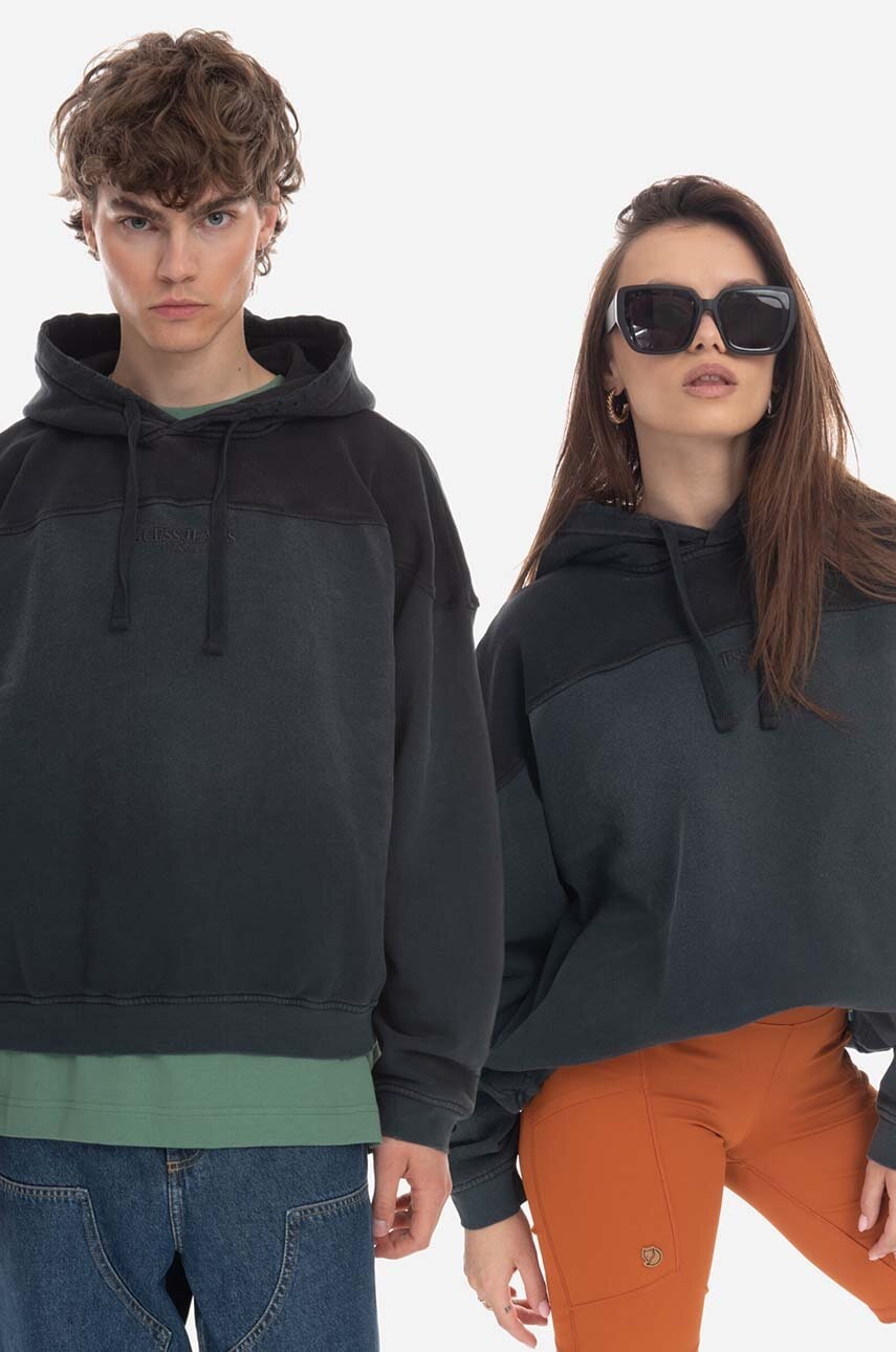 Pamučna dukserica Guess Two Tone Hoodie za muškarce, boja: crna, s kapuljačom, s uzorkom, Bluza GUESS USA Two Tone Hoodie M2BQ02KBB40 A119