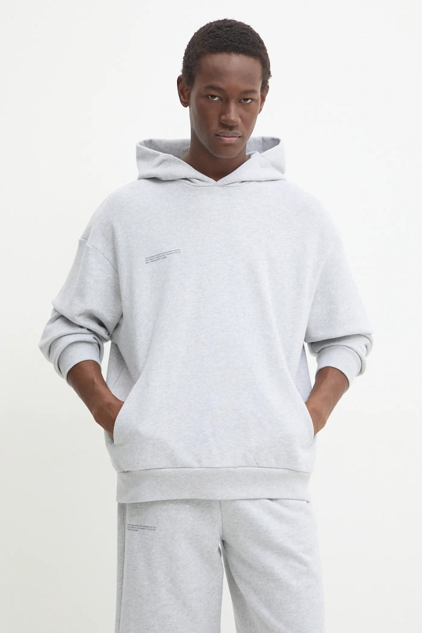 Bombažen pulover Pangaia siva barva, s kapuco