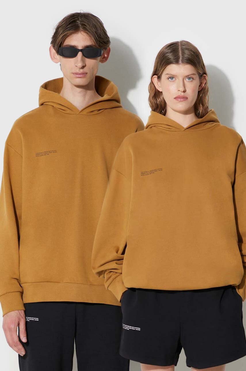 Pamučna dukserica Pangaia boja: smeđa, s kapuljačom, s tiskom