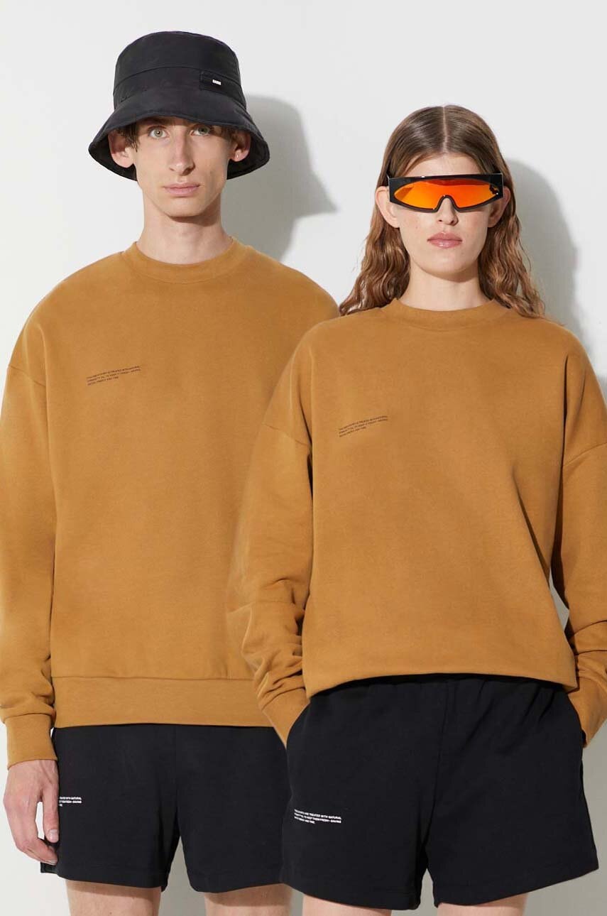 Bombažen pulover Pangaia rjava barva