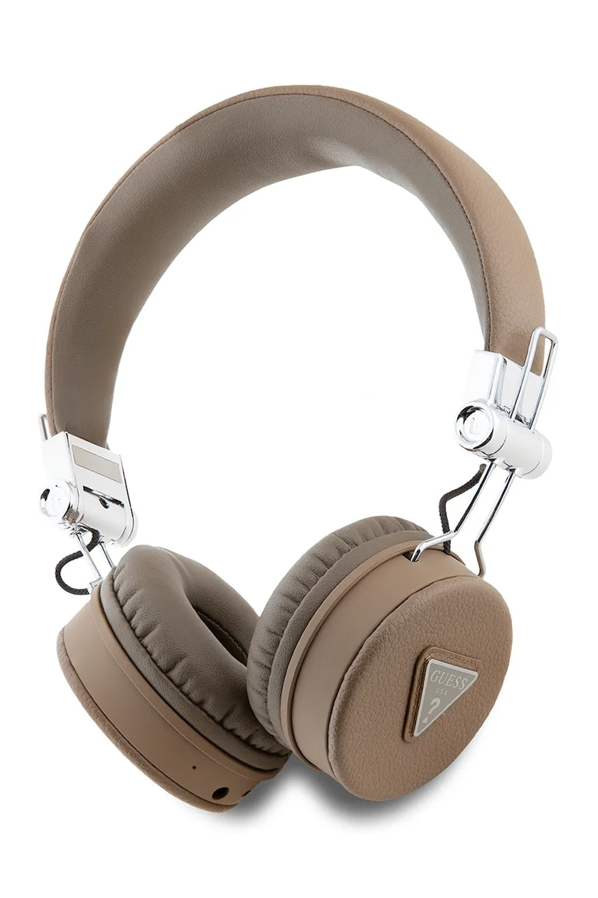 Brezžične slušalke Guess Grained Classic Round Shape rjava barva