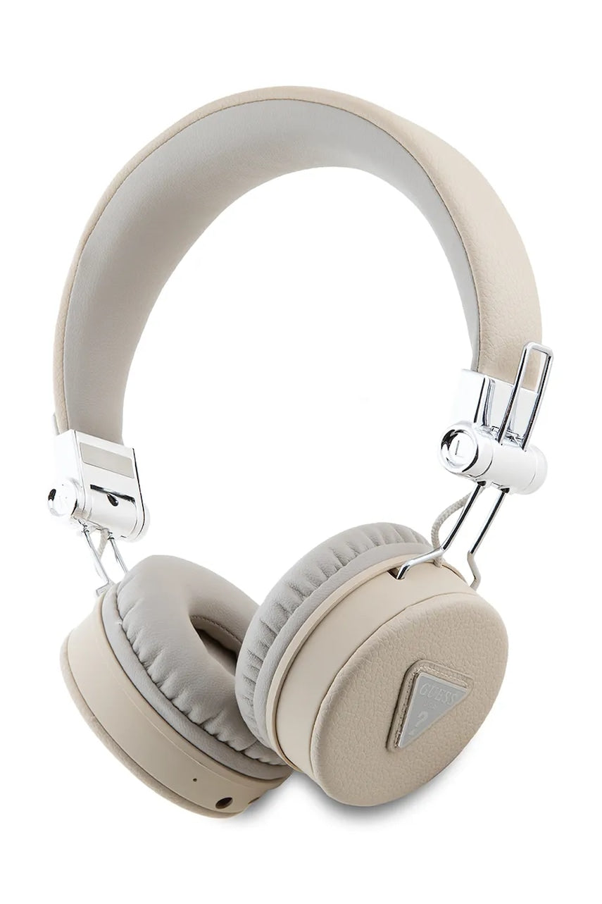 Brezžične slušalke Guess Grained Classic Round Shape bež barva