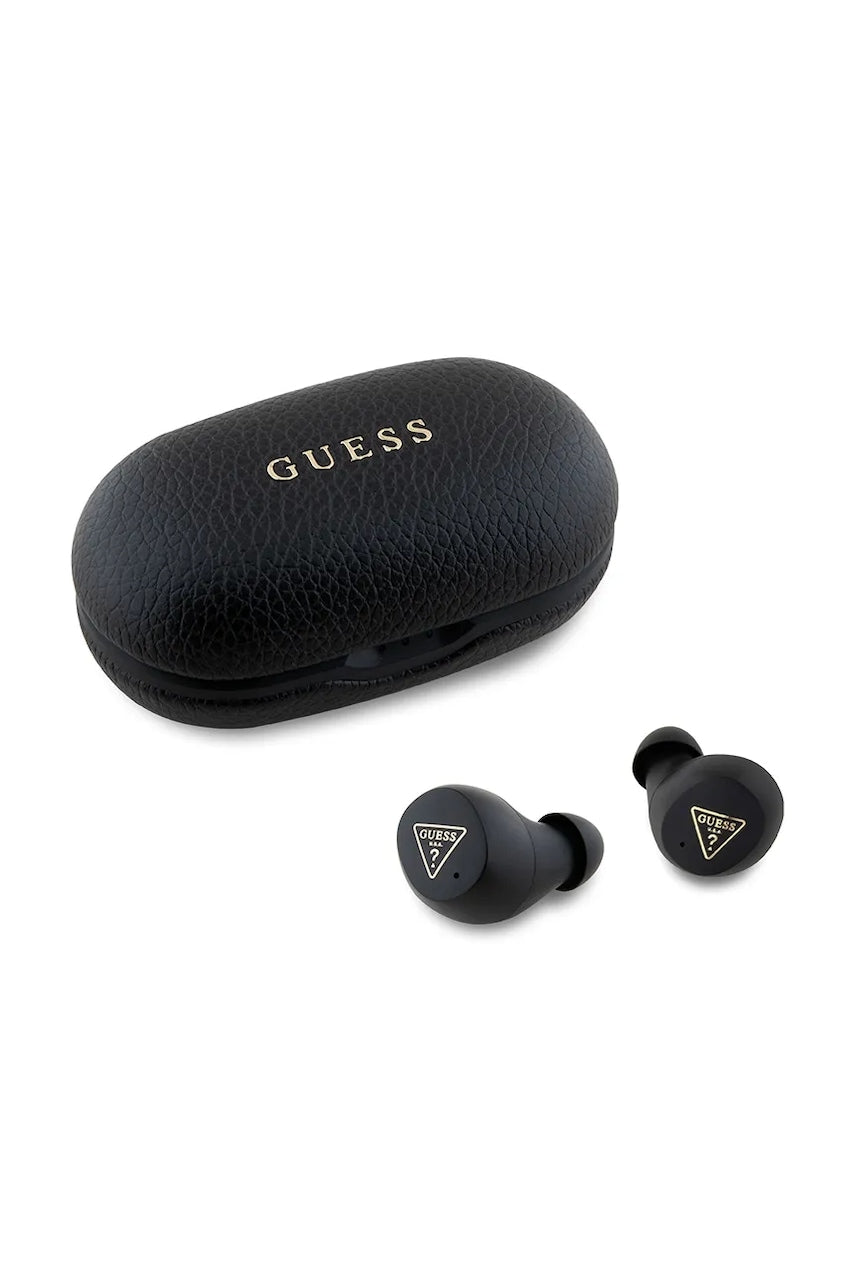 Brezžične slušalke Guess Grained Classic Logo črna barva