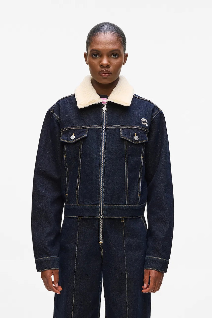 Bombažna jakna iz jeansa Karl Lagerfeld mornarsko modra barva, A4W14025