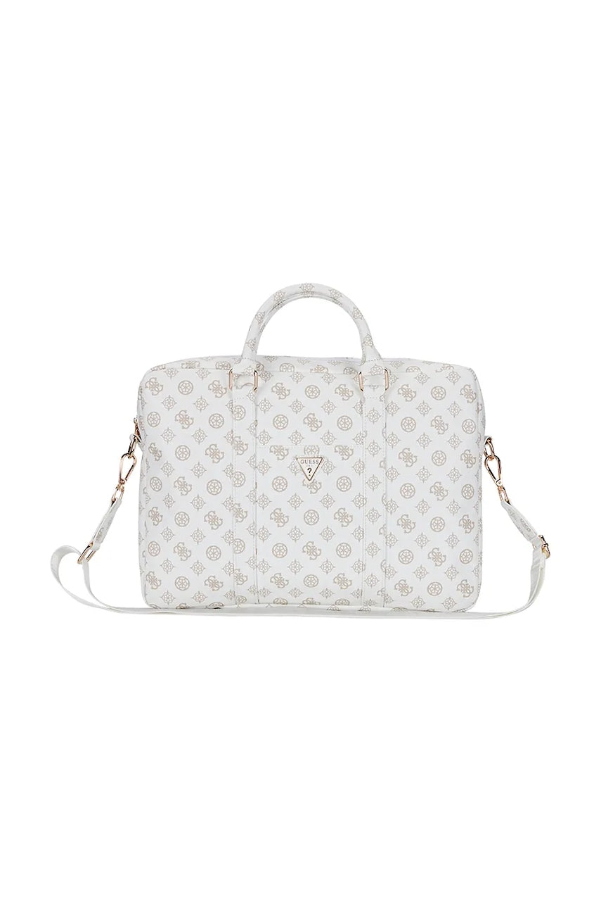 Torba za laptop Guess 4G Peony Front Pocket Zipper Triangle Logo 16" boja: bijela