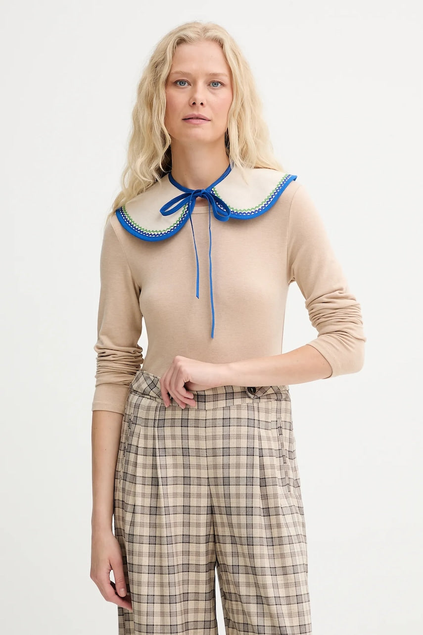 Okrasni ovratnik iz jeansa Renewed creative upcycling bež barva, Renewed INTU x Answear