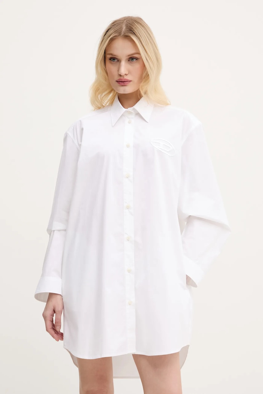 Pamučna haljina Diesel D-DALIS DRESS boja: bijela, mini, ravna, A14568.0PCAL