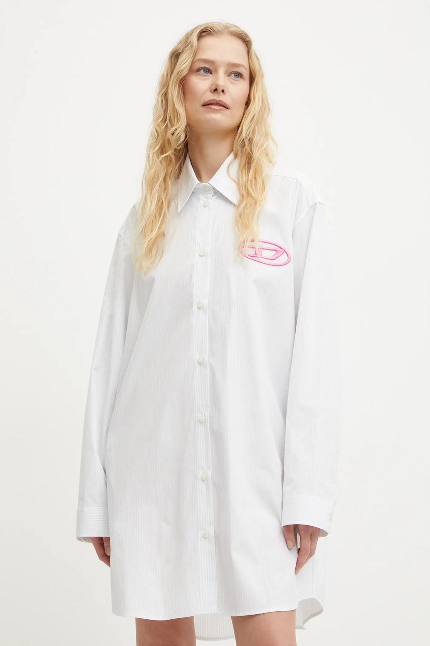 Pamučna haljina Diesel D-DALIS-P1 DRESS boja: bijela, mini, oversize, A14571.0DNAN