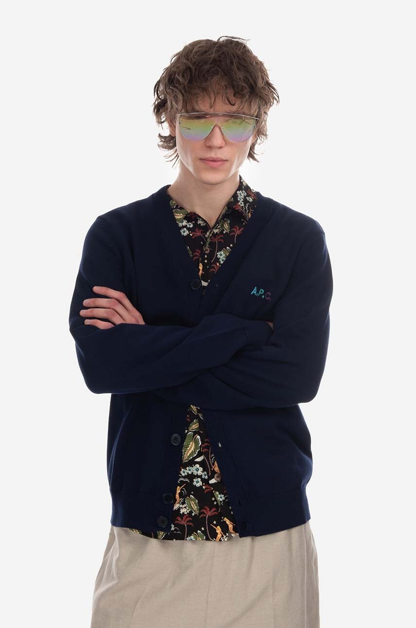 Pamučni kardigan A.P.C. New Cardigan Joseph boja: tamno plava, COGDK-H22229 DARK NAVY