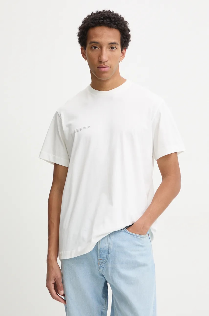 Pamučna majica Pangaia boja: bež, s tiskom