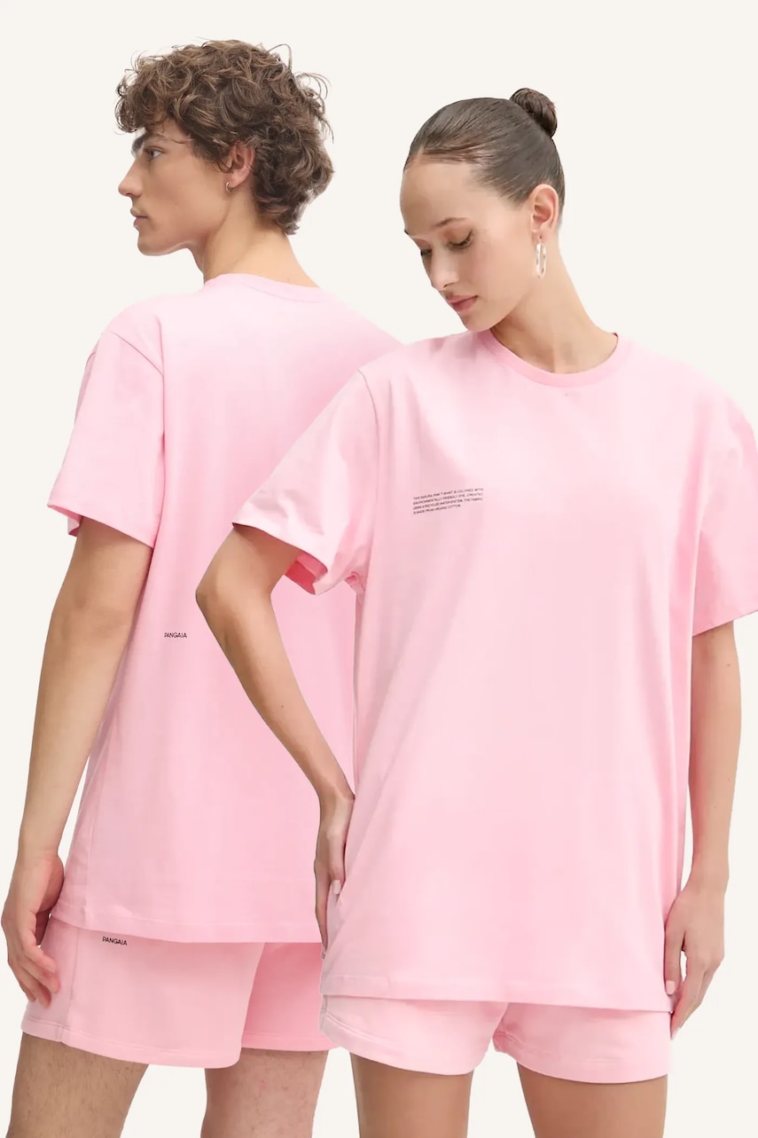 Pamučna majica Pangaia boja: ružičasta, s tiskom