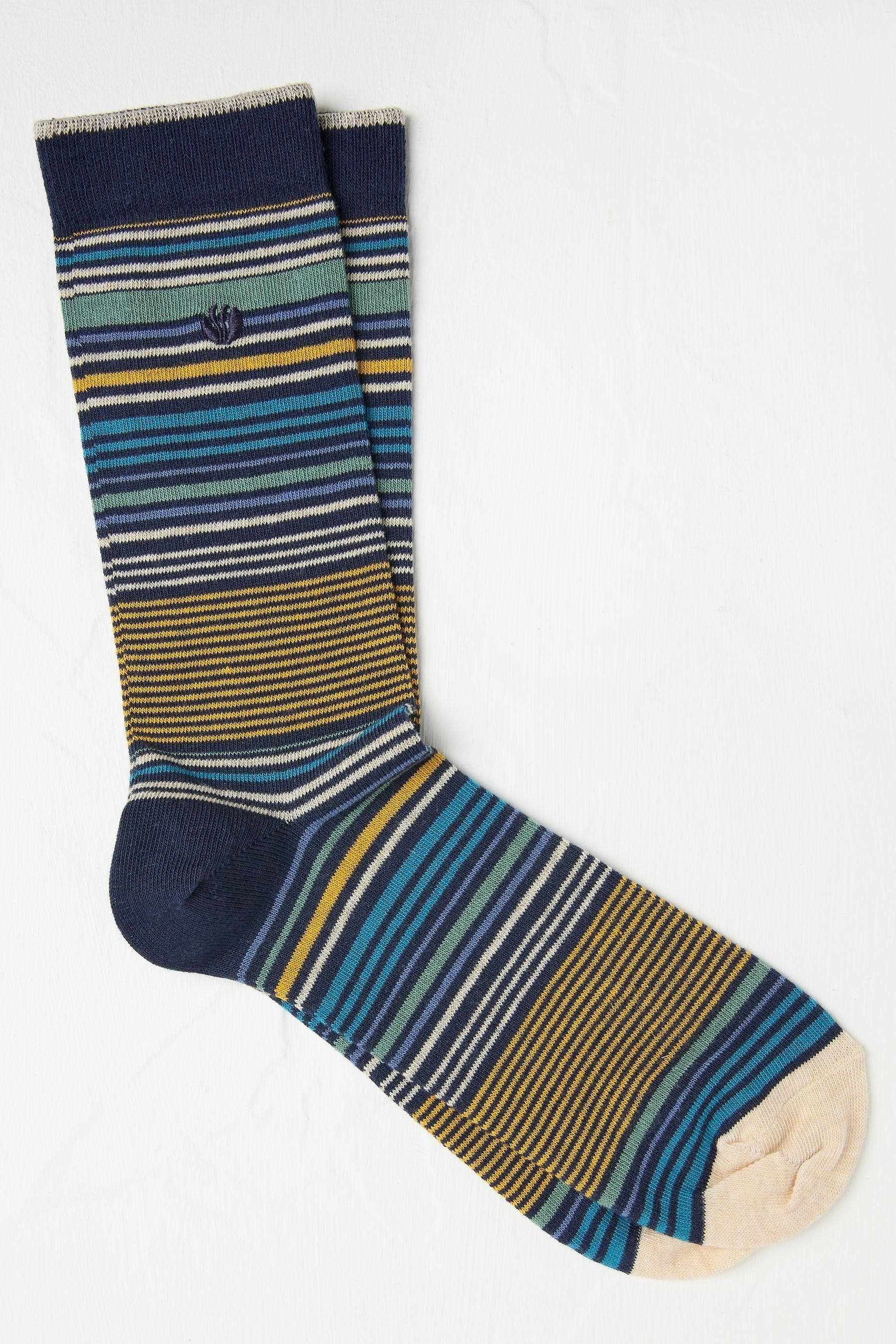 Fat Face - Navy Blue & Yellow Stripe Socks