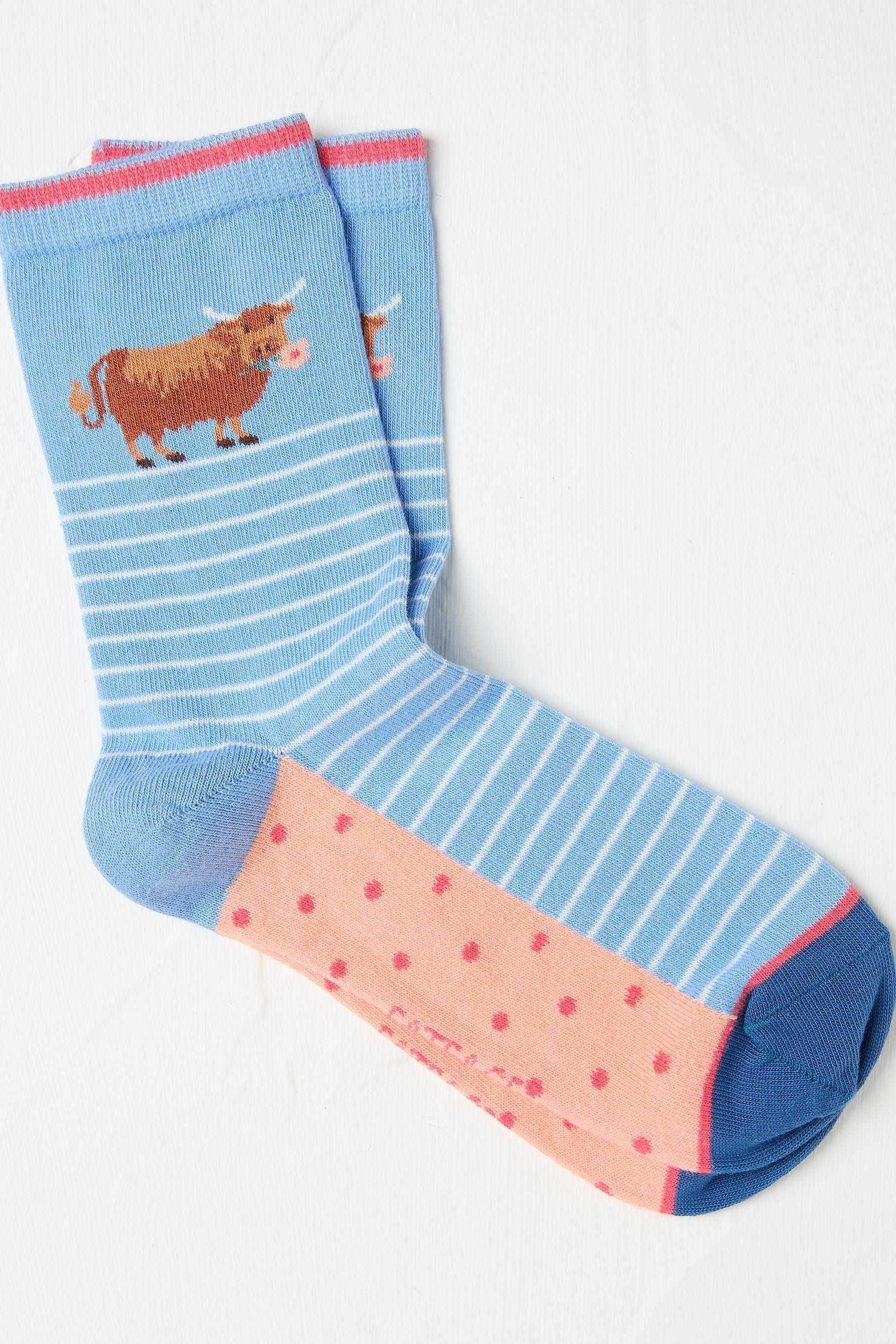 Fat Face - Blue Hetty Highland Cow Women's Socks