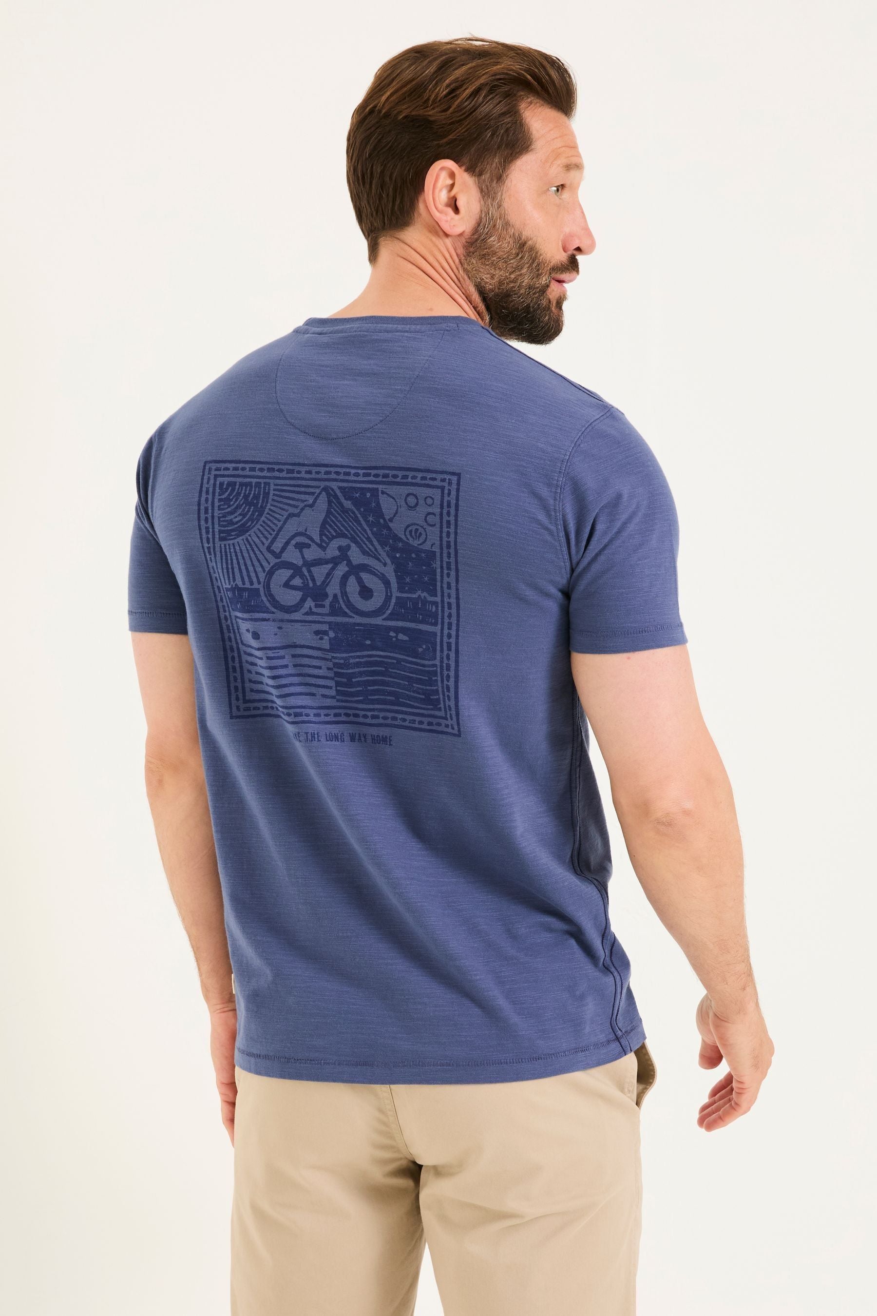 Fat Face - French Navy Bike Long Way Graphic Tshirt