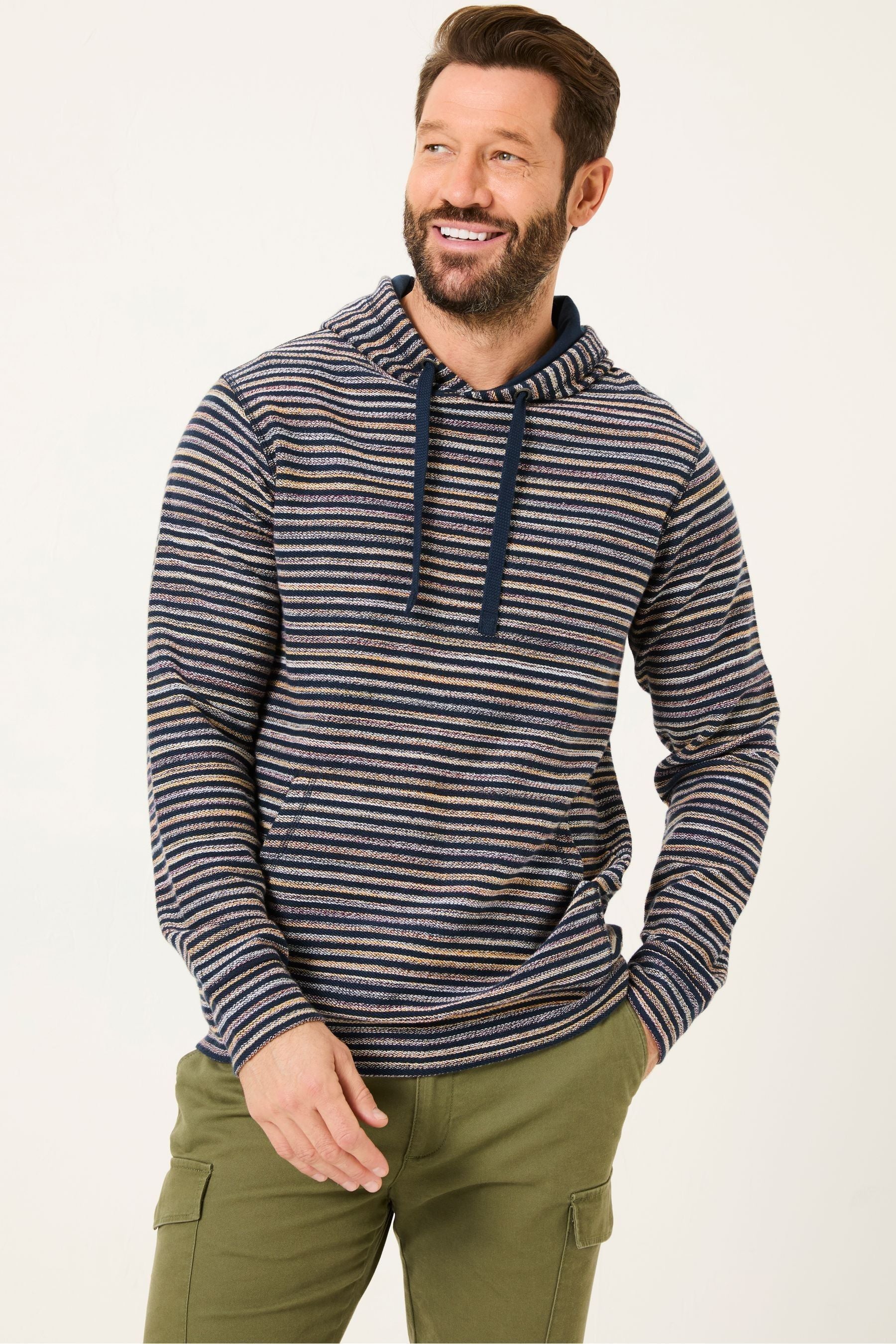 Fat Face - Navy 100% Cotton Trescowe Breton Over Head Hoodie