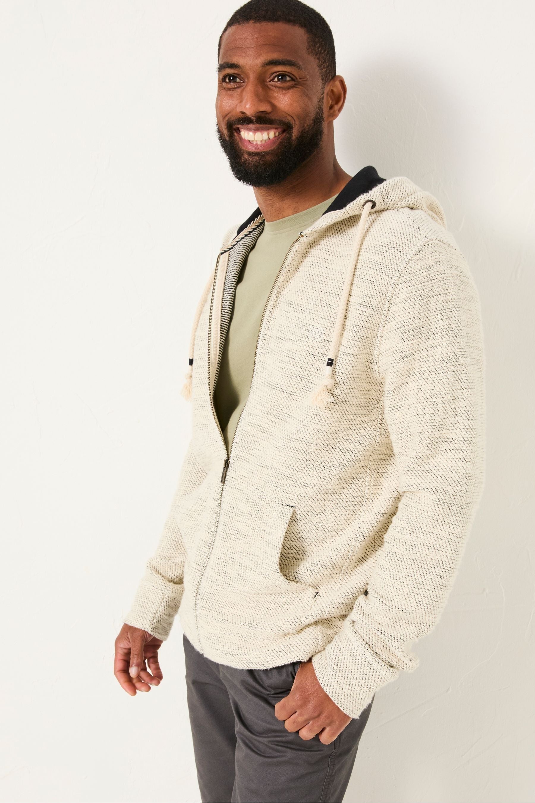 Fat Face - Woolacombe Oatmeal Zip Through 100% Cotton Hoodie