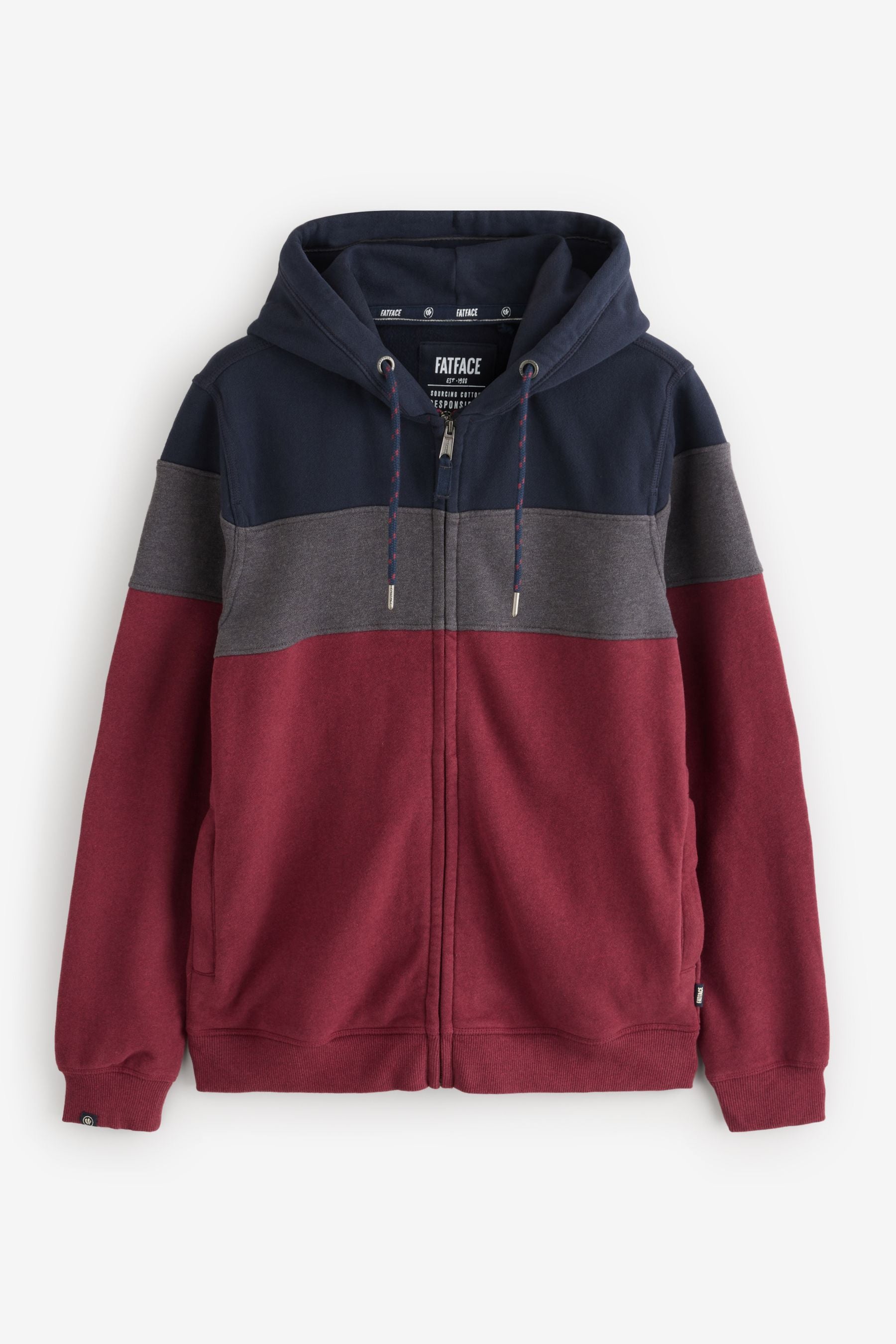 Fat Face - Plum Purple 100% Cotton Brooke Stripe Zip Through Hoodie