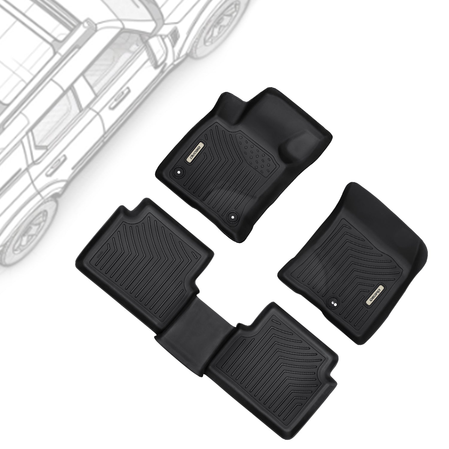 Floor Mats for 2021-2025 Ford Bronco Sport | TPE All-Weather Car Mats Includes 1st and 2nd Row: Front, Rear, Full Set Liners