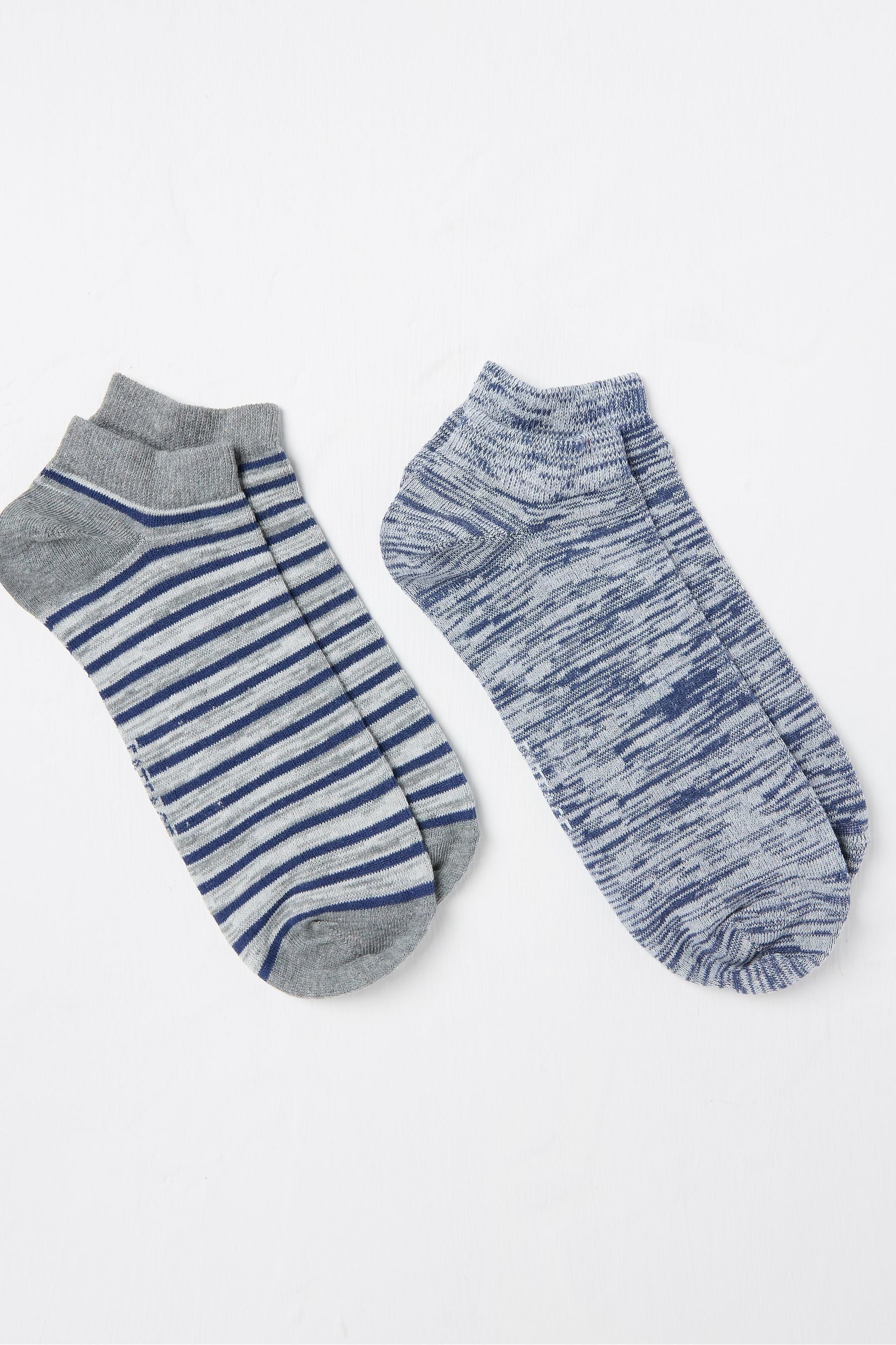 Fat Face - Grey Striped Trainer Socks 2 Pack