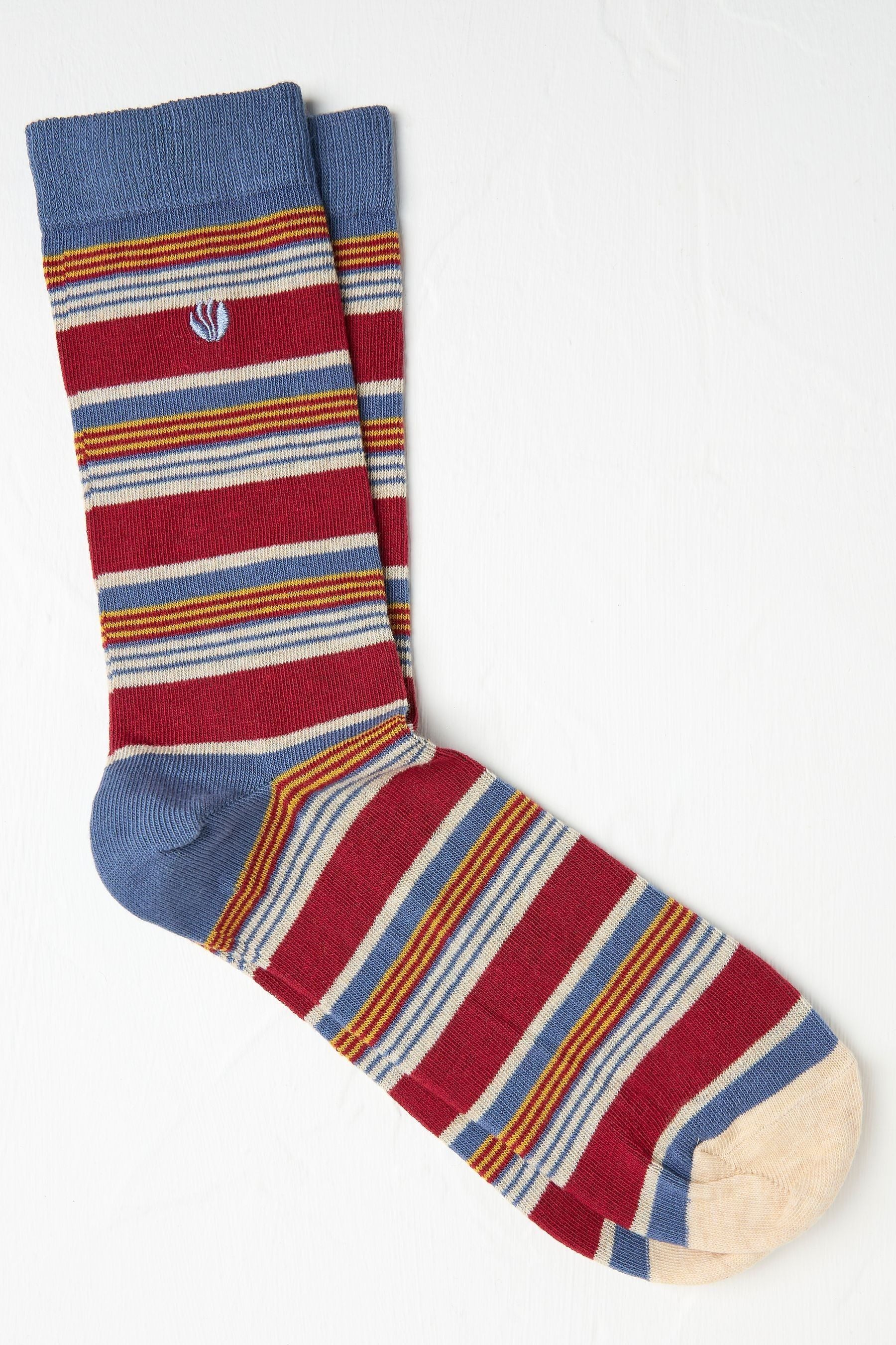 Fat Face - Blue & Red Striped Socks
