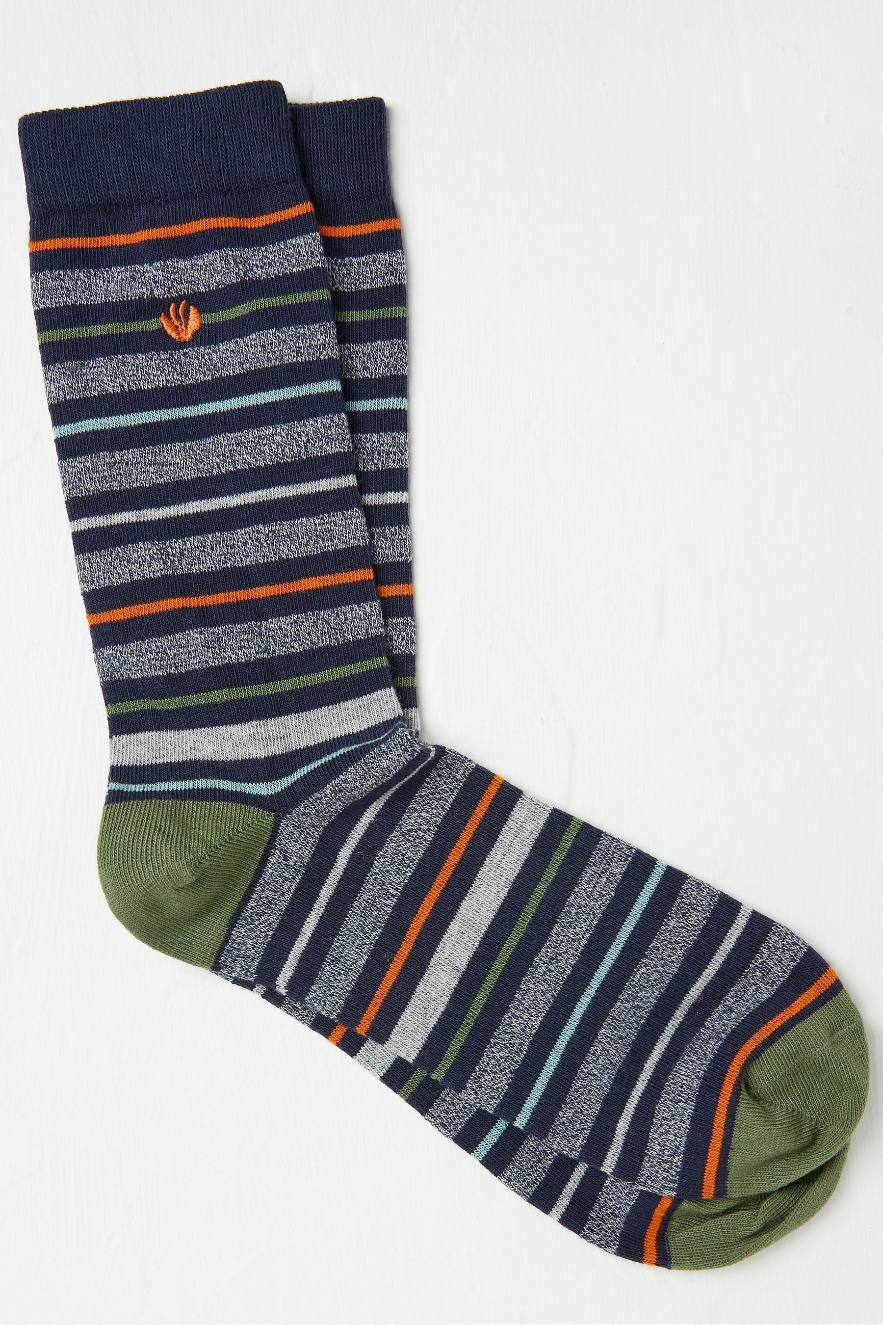 Fat Face - Navy Blue & Grey Striped Socks