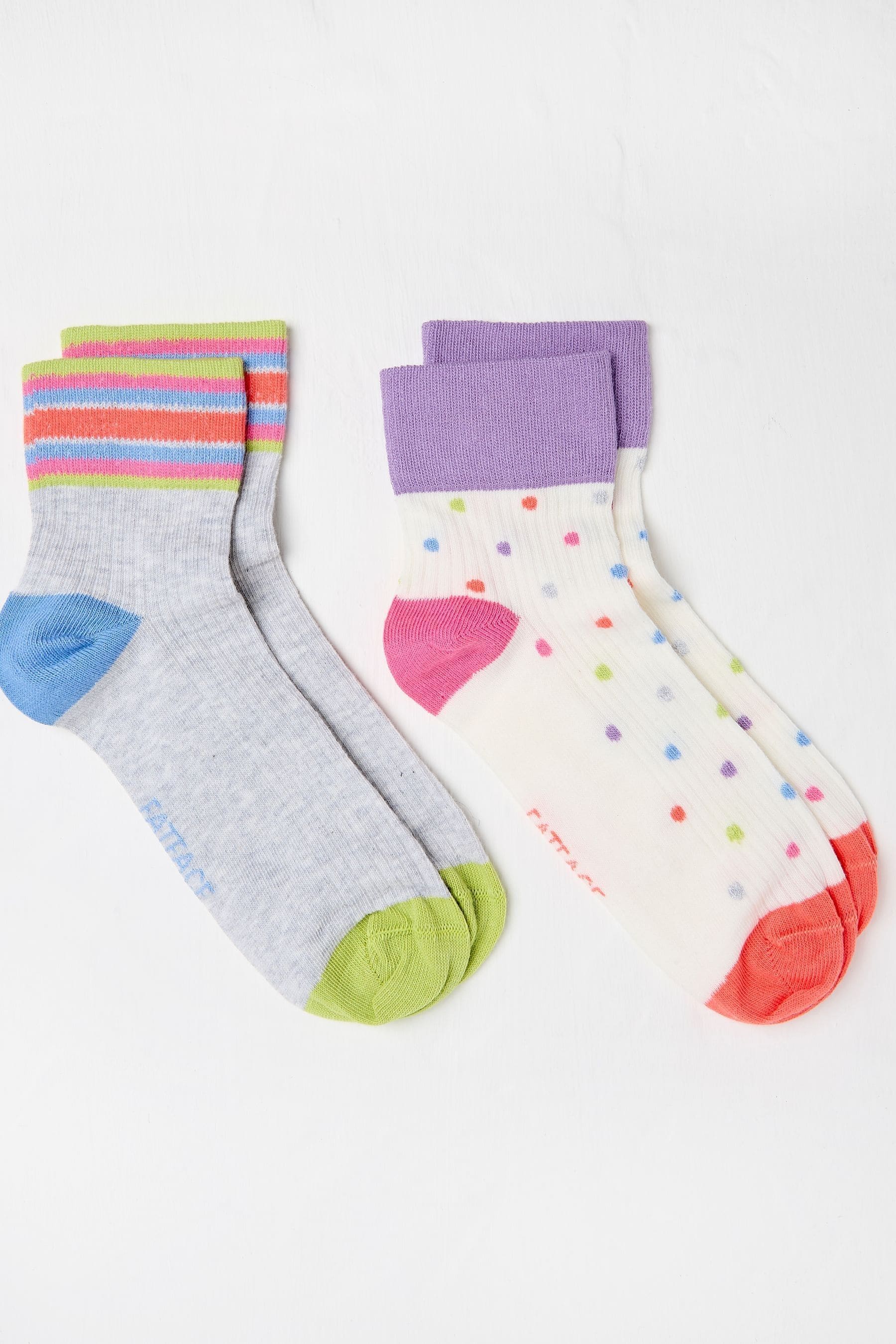 Fat Face - White & Grey Spotty 2 Pack Women's Ankle Socks