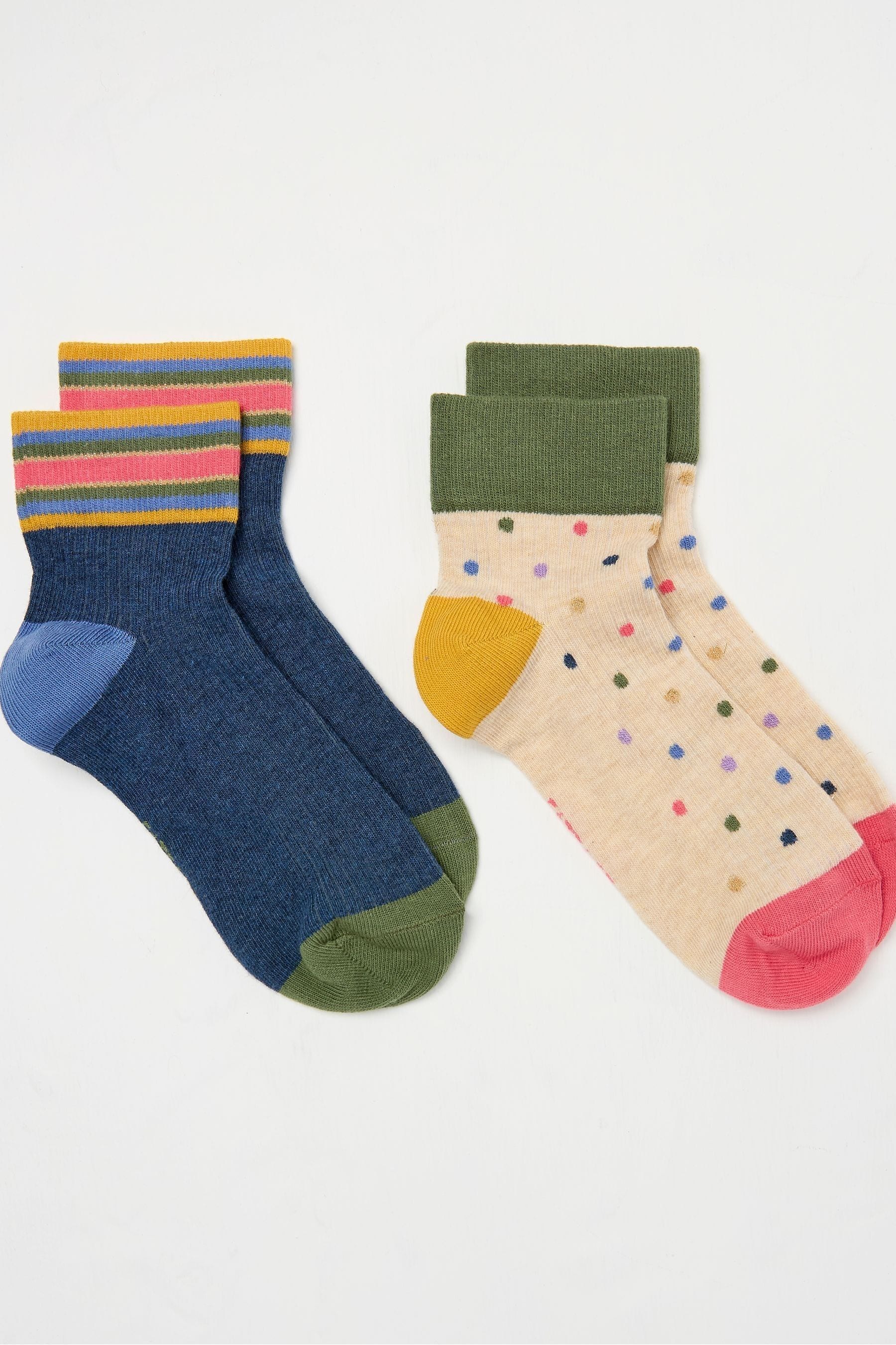 Fat Face - Blue & Natural Spotty 2 Pack Women's Ankle Socks