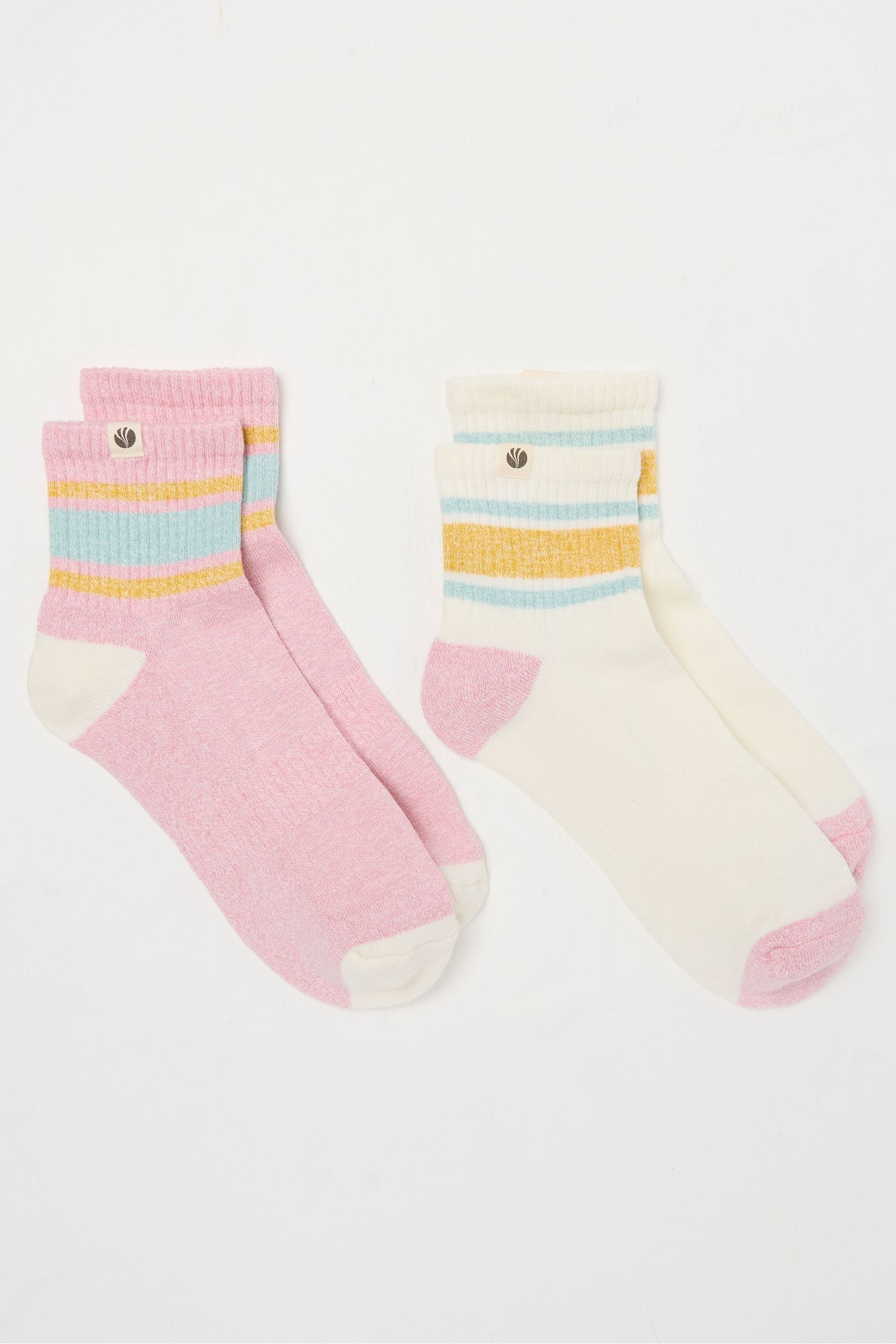 Fat Face - White & Pink 2 Pack Women's Sports Socks