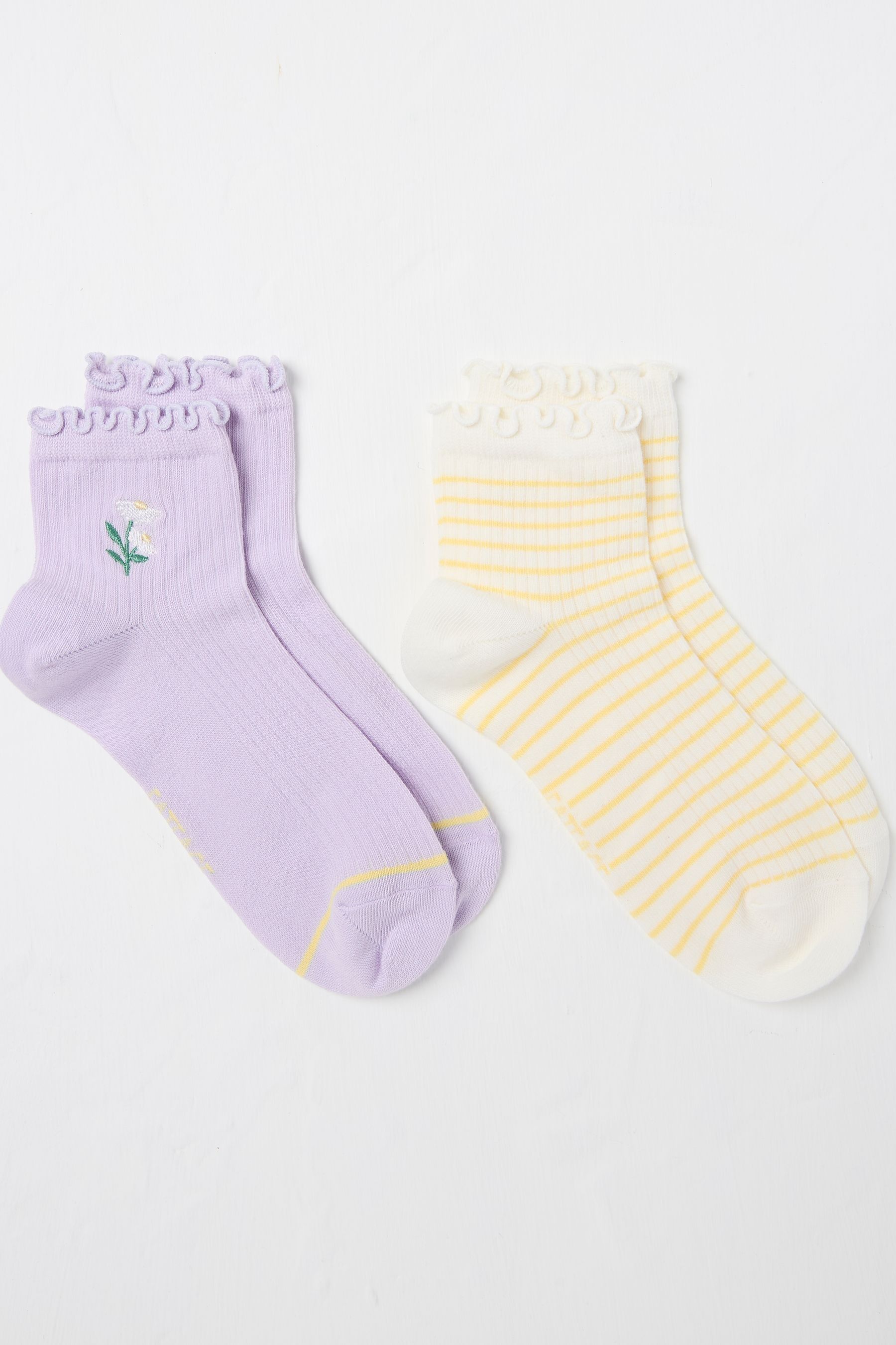 Fat Face - Purple Daisy 2 Pack Women's Ankle Socks