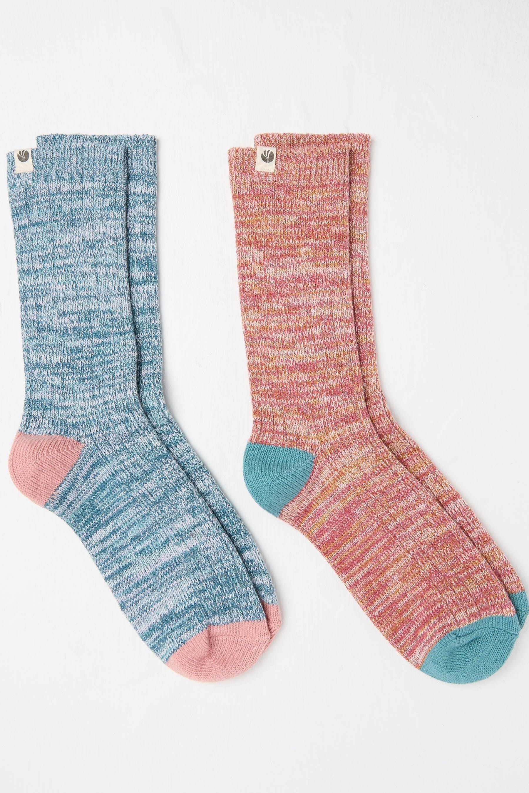 Fat Face - Blue & Pink 2 Pack Women's Boot Socks