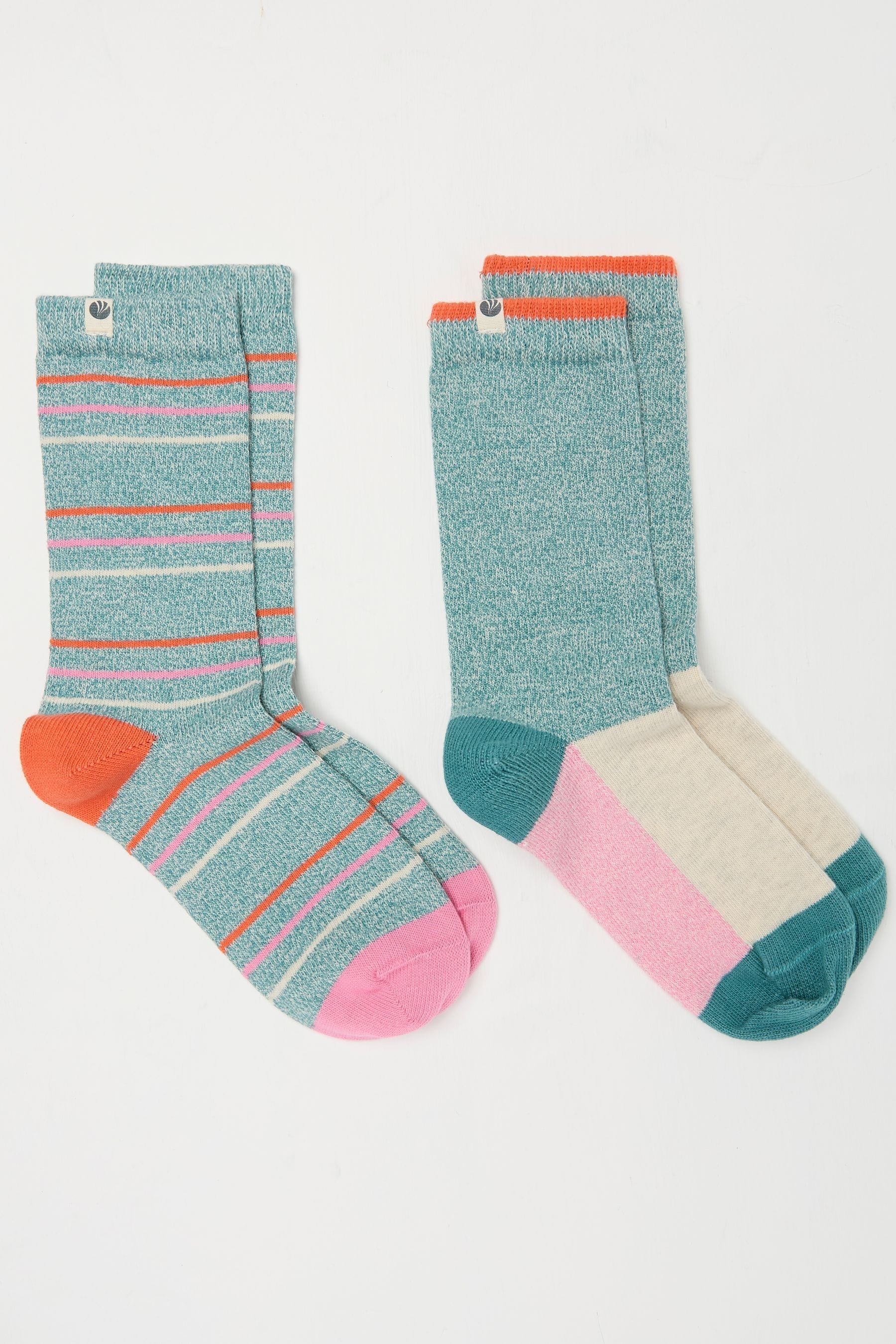 Fat Face - Teal Blue 2 Pack Women's Boot Socks