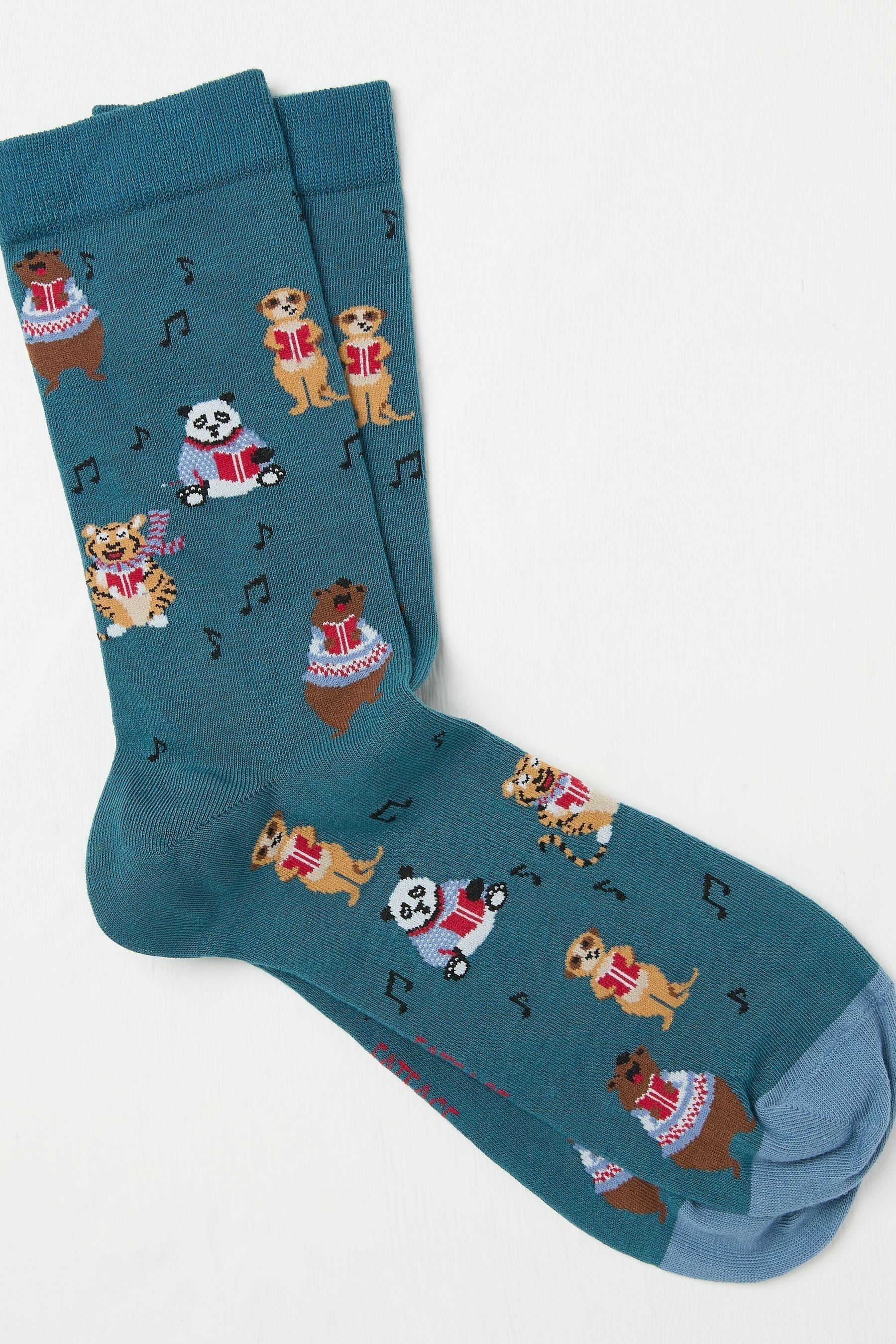 Fat Face - Blue Teal Singing Animals Socks