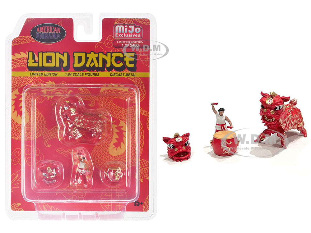"Lion Dance" 4 piece Diecast Figure Set (1 Figures 1 Lion 2 Accessories) Limited Edition to 2400 pieces Worldwide for 164 Scale Models by American D