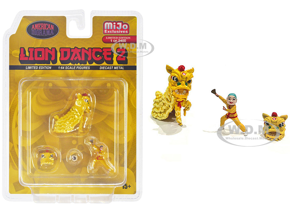 "Lion Dance 2" 4 piece Diecast Figure Set (1 Figures 1 Lion 2 Accessories) Limited Edition to 2400 pieces Worldwide for 164 Scale Models by American
