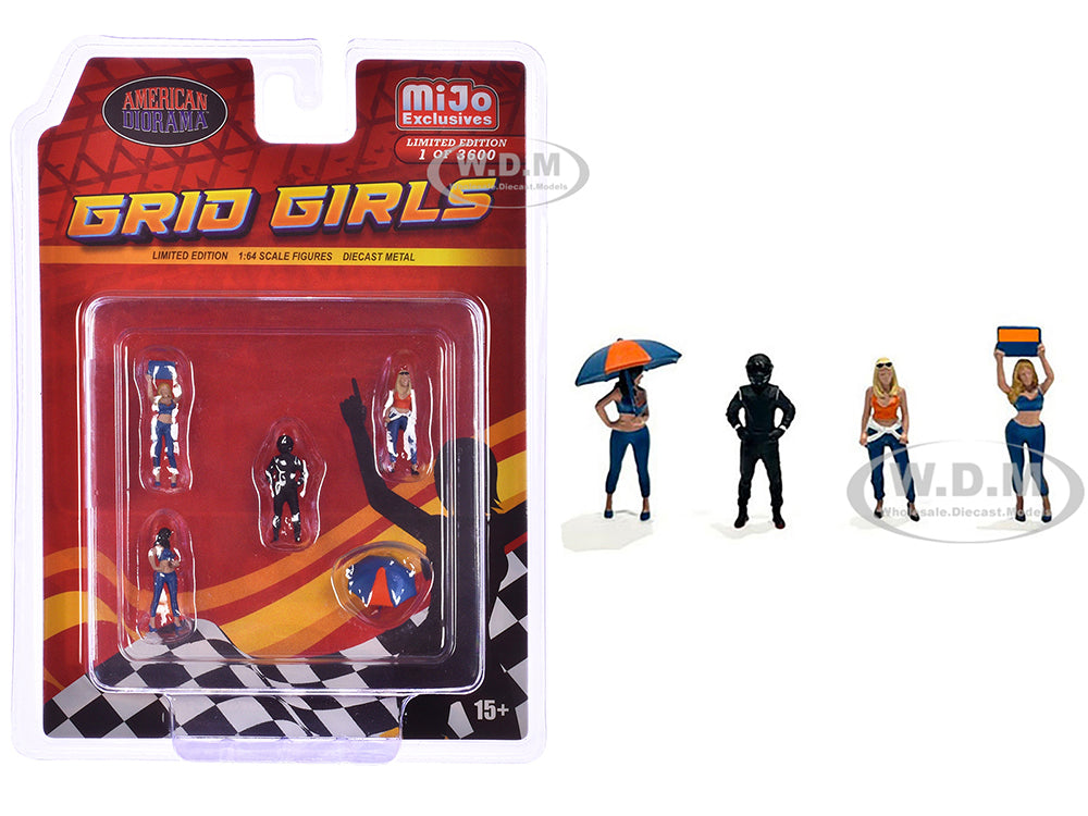 "Grid Girls" 5 piece Diecast Figure Set (4 People Figures 1 Umbrella) Limited Edition to 3600 pieces Worldwide for 164 Scale Models by American Dior