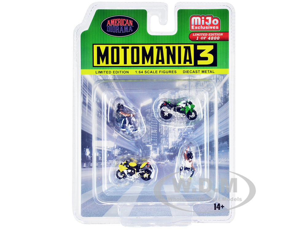 "Motomania 3" 4 piece Diecast Set (2 Figures and 2 Motorcycles) Limited Edition to 4800 pieces Worldwide for 164 Scale Models by American Diorama